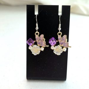 Purple Butterfly Flower Earrings